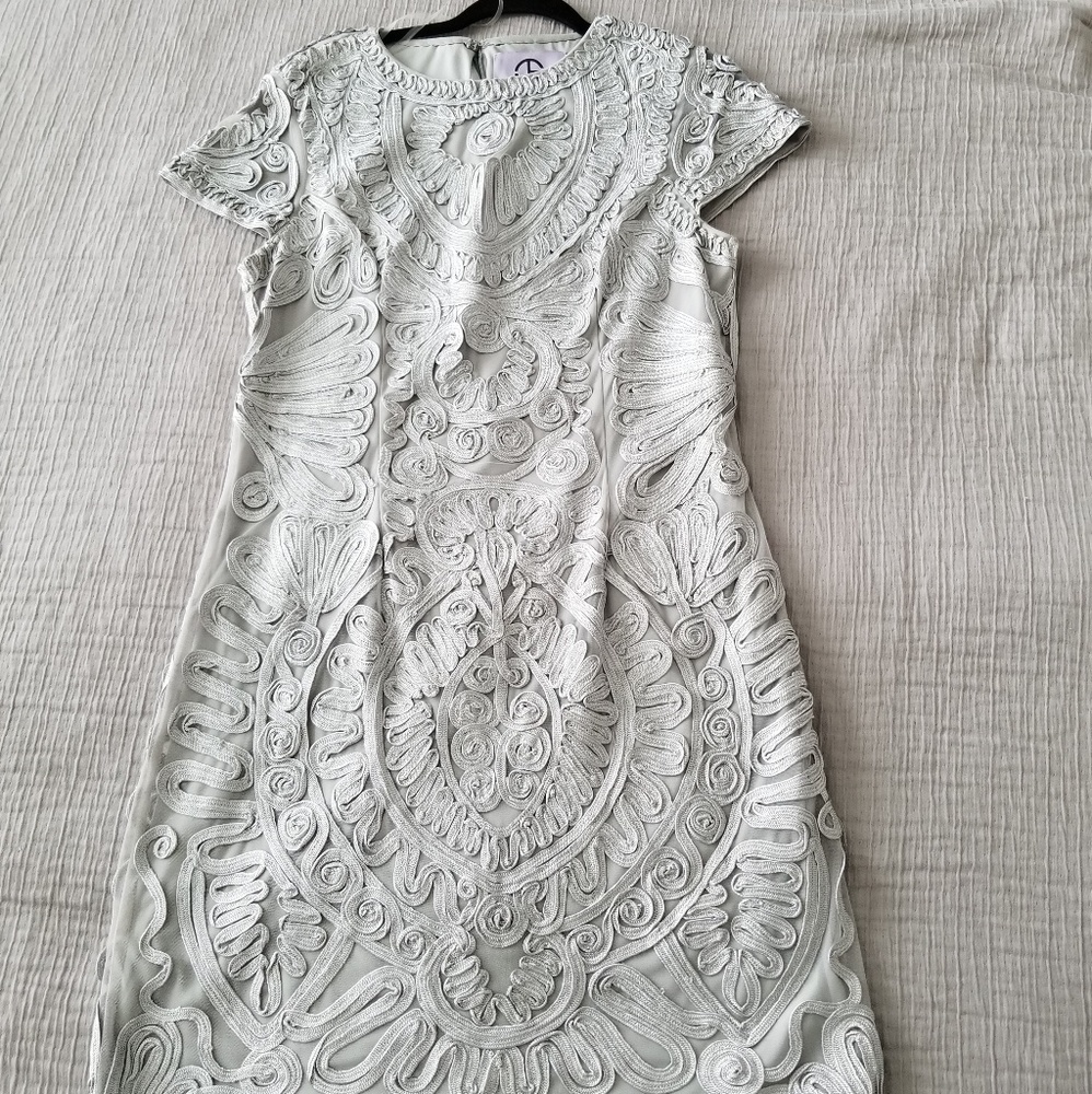 Silver Metallic Soutache Dress Size 14